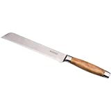 Le Creuset Brotmesser, 20 cm 18/8 Damaststahlklinge mit Wellenschliff, Olivenholzgriff, Braun/Silber, 98000520000200