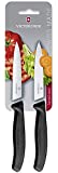 Victorinox Swiss Classic 2-TLG. Gemüsemesser-Set, 1 x Normaler Schliff, 1 x Wellenschliff, 10 cm Klinge, Mittelspitz, schwarz