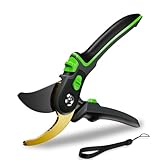 Loofu Gartenschere Bypass Schere Baumschere, Rostfreier Stahl Pflanzenschere Gartenwerkzeug mit Schwammgriffen&Schutzgitter, SK5 46 mm Edelstahl-Klingen, 2-stufige Variable Grifföffnung(Grün)
