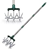 Hortem Rotations-Kultivator-Set, 63,5 cm - 160 cm verstellbare Gartenfräse und handgehaltenes Garten-Kultivator-Werkzeug mit abnehmbaren Zinken aus Stahl, Nachsaatgras oder Bodenmischung