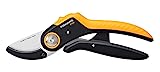 Fiskars Amboss-Gartenschere, Plus PowerLever, P741, Für trockenes und hartes Holz, Antihaftbeschichtet, Edelstahl-Klingen, Länge: 22,1 cm, Schwarz/Orange, 1057171