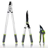 Hortem Gartenschere Set 3 STÜCKE, Scharfe Astschere 72cm, Professionellen Heckenscheren 58cm, Bypass-Baumschere