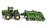 siku 1856, John Deere 9630 Traktor mit Amazone Centaur Grubber, 1:87, Metall/Kunststoff, Grün, Hochklappbare Grubberelemente