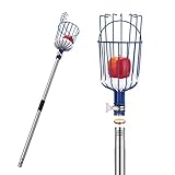 MaidMAX Obstpflücker mit Teleskopstiel aus Edelstahl 4 Meter, Apfelpflücker mit Gelenk und Schaumstoffauflage, Greifer mit Korb für Obst Apfel Orange, leicht stabil und platzsparend