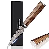 FUJUNI Gemüsemesser Damast Messer Damastmesser Küchenmesser Klein Mit Extrem Scharf 9cm Klinge Aus 67 Lagen Vg-10 Damaststahl Schälmesser Obstmesser,Holzgriff, Geschenkbox