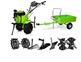 VITO Einachsschlepper mit Anhänger - Einachser mit Anhänger Motorhacke 7PS Diesel E-Starter Direktantrieb - Kartoffelroder + Pflug + Häufelkörper + Fräse 115cm Arbeitsbreite (VIMEDTD7A + Anhänger)