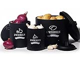 Theo&Cleo Kartoffel Vorratsdosen Set, Kartoffeltopf im Retro Design Zwiebeltopf, Großer Vorratsbehälter aus Metall, Küche Aufbewahrung, Kann Kartoffeln für eine Lange Zeit lagern (Schwarz-Set)