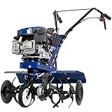 DENQBAR Motorhacke Gartenfräse mit Benzin-Motor 3,6 kW (5 PS), Bodenhacke mit 2 Arbeitsbreiten (36 und 65 cm), inkl. Schutzscheiben, Schutzblecherweiterung und Transportrad