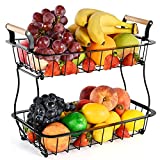 ANTOPY 2 Etagen Obstkorb für die Küche Gemüse Obstkorb Schüsselständer Metall Rechteck Drahtkorb Aufbewahrungshalter für Obst Gemüse Brot Snacks Küchenorganizer, Schwarz