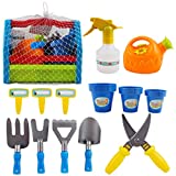 deAO 14-teiliges Kinder-Gartengeräte Spielset - Gartenblumen-Gemüsepflanzgeräte für Kinder