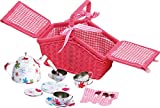 small foot Picknickkorb 'Bunte Blumen' aus Rattan in Pink, mit Blechgeschirr in Blumenmuster, 20-tlg., ab 3 Jahren, 9980